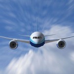 Airliner flying above the clouds