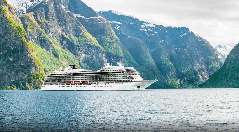 Viking ocean ship in a fjord