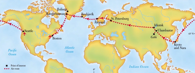 Around the world, the northern route