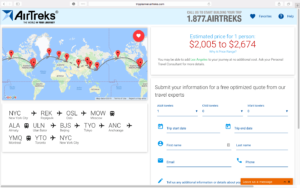 Schermata del trip planner di AirTreks con itinerario e stima di prezzo